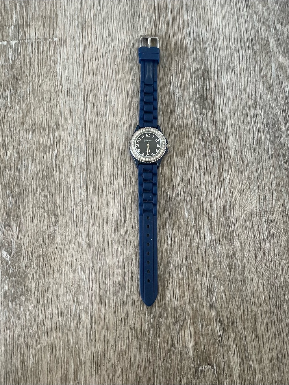 Geneva Women’s Watch Blue Silicone Band Black Dial Rhinestone